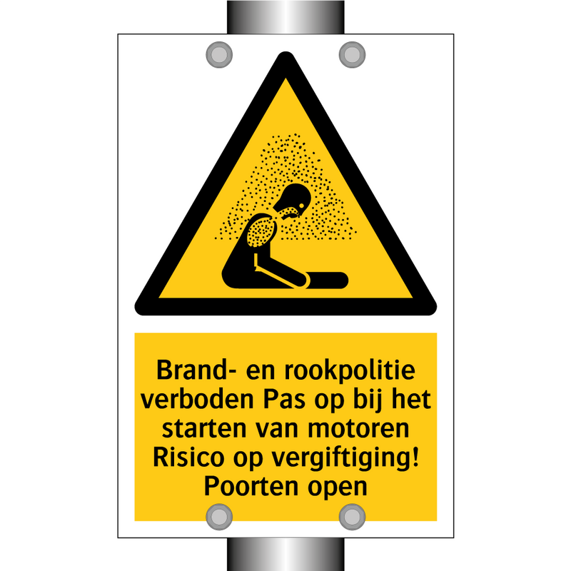 Brand- en rookpolitie verboden Pas op bij het starten van motoren Risico op vergiftiging! Poorten open