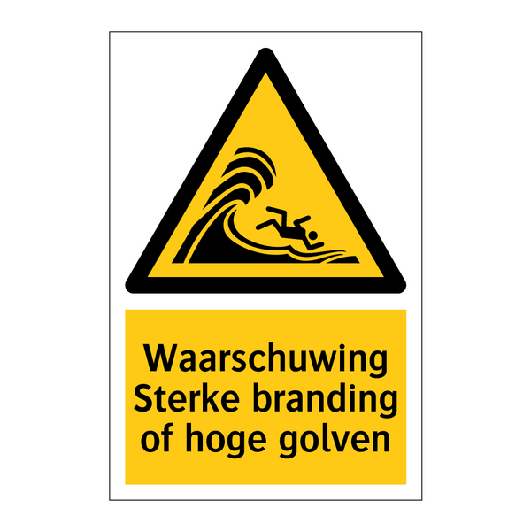 Waarschuwing Sterke branding of hoge golven & Waarschuwing Sterke branding of hoge golven