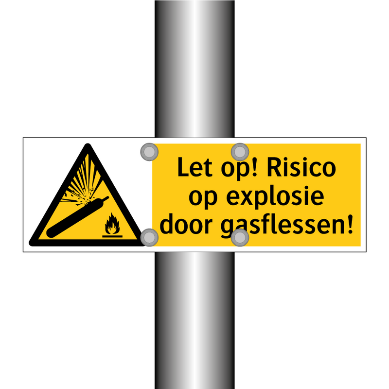 Let op! Risico op explosie door gasflessen!