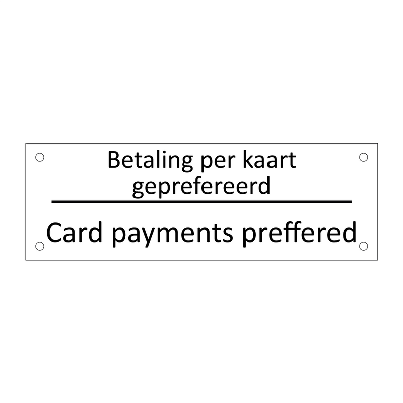 Betaling per kaart geprefereerd - Card payments preffered